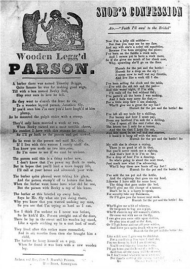 W Jackson, no.183 (Wooden Legg'd Parson).
From the Roy Palmer Archive.